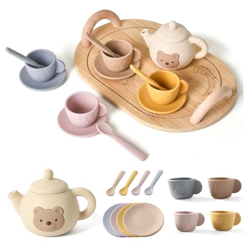 Service à thé tout-petits silicone dinette éducative tasses et sous-verres