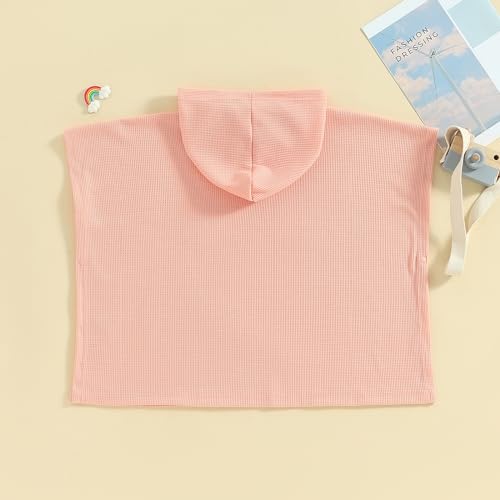 Kid Solid Color Beach Towel Waffle Loose Fit Swim Cover Up Boys Girls Soft Bathrobe Fast Drying Hooded Beach Towel (Pink A, 7-8 Years)4