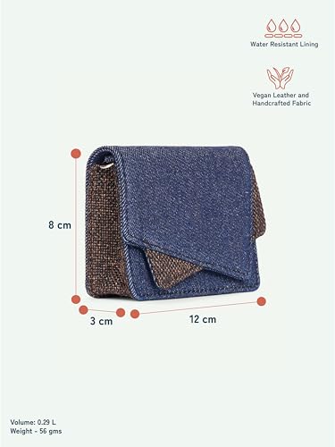 Image of ZOUK Tovi Mini Bag Wallet | Stylish Vegan Denim Crossbody Wallet for Women with Card Slots & Water-Resistant Lining | Handcrafted Small Sling Bag with Silver Chain Strap | Bristel