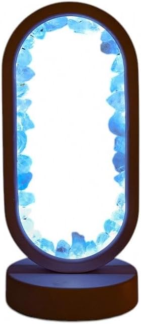 Lumisoul Natural Crystal Raw Stone Oval Ambient Night Light USB Powered Bedside Healing Lamp for Home Decoration (Blue Fluorite (Black Rimmed)