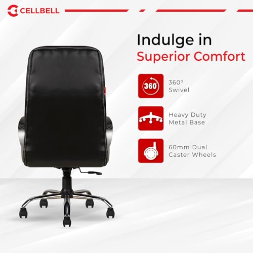 Image of CELLBELL C99 Apex Ergonomic High Back Executive Boss Chair for Home & Office | Premium Leatherette Revolving Computer Chair with Thick Cushion Seat, Soft Armrests & Height Adjustment (Full Black)