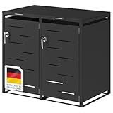 STEELSØN Diorus Mülltonnenbox 2er 120L abschließbar – Hochwertige Mülltonnenverkleidung für 2 Tonnen – Müllbox Stahl – Müllcontainer Schwarz - Mülltonnen Box wetterfest – Gerätebox mit Schloss