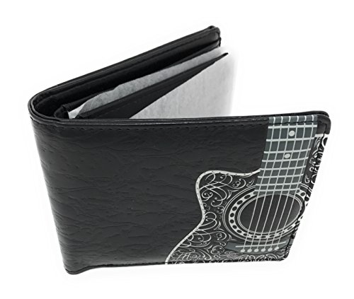 Shag Wear Guitar Head Billfold Wallet for Men and Teen Boys Vegan Faux Leather Black