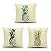 Lieson Juego de 3 fundas de cojín decorativas de 50 x 50 cm, diseño de piña, color negro, gris, azul, lino