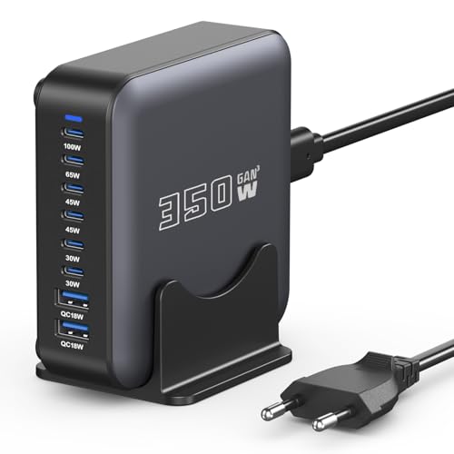 Cargador USB C múltiple, 350W GAN 8 Puertos estación de Carga, Adaptador de alimentación USB C,...