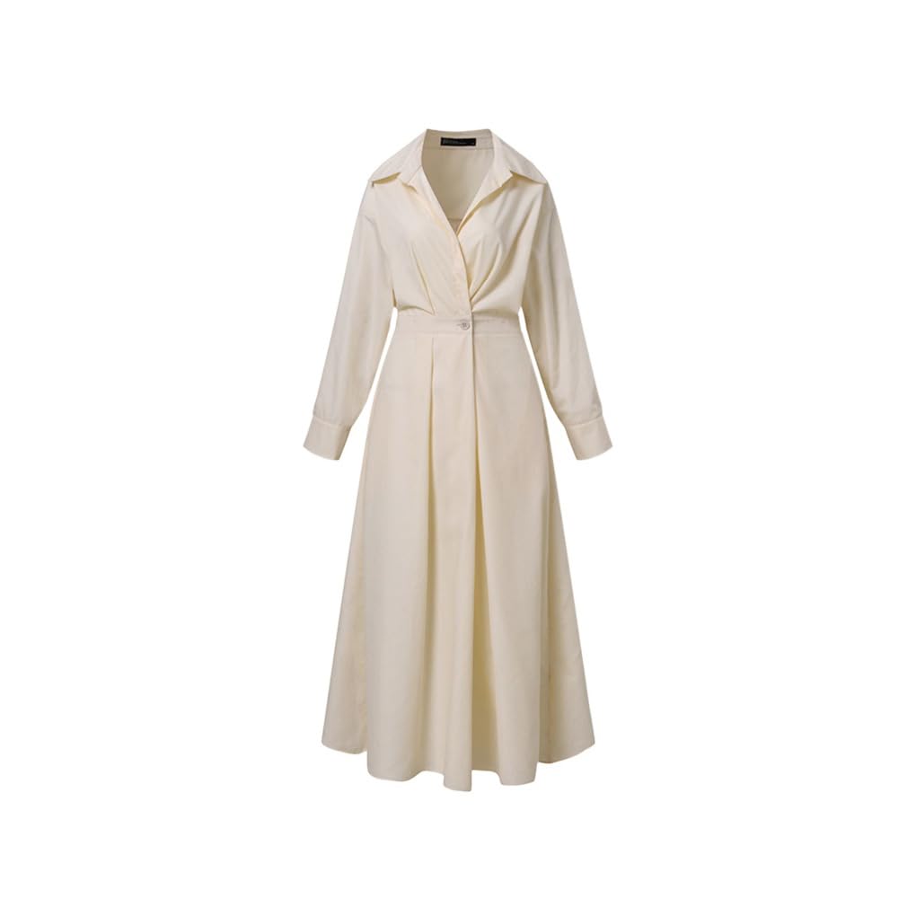 Womens Dresses Sunskirt Autumn Elegant Shirt Dress Solid Color Long Sleeve Girls Casual High Waist Robe for Ladies