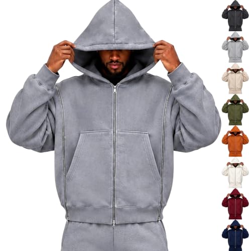 Mens Hooded Sweatshirt Oversized Light Fleece Zip Up Jackets Fall Outfits - image 1