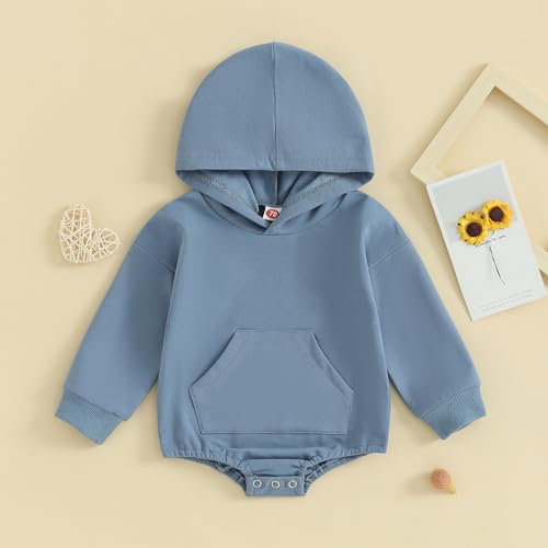 Newborn Baby Girl Boy Hoodie Romper Solid Long Sleeve Hooded Sweatshirt Bodysuit Infant Fall Clothes Outfit2