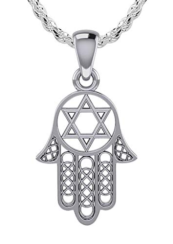 US Jewels And Gems Men's 1.33in 925 Sterling Silver Hamsa Jewish Star of David Pendant Necklace, 18