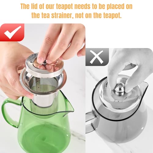 Image of PARACITY Glass Teapot Stovetop 32OZ, Borosilicate Clear Tea Kettle with Removable 18 /8 Stainless Steel Infuser, Teapot Blooming and Loose Leaf Tea Maker Tea Brewer (Green, 550ML)