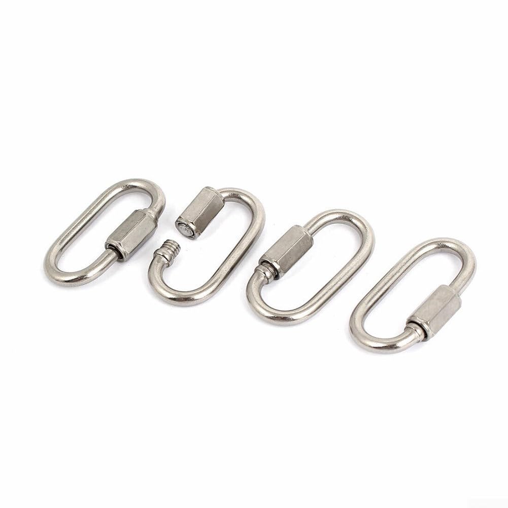 Lot de 4 mousquetons à maillons rapides en acier inoxydable de 3,5 mm pour camping, randonnée, pêche, sac à dos, clé pour anneau, équipement pour animaux de compagnie, équipement d'extérieur