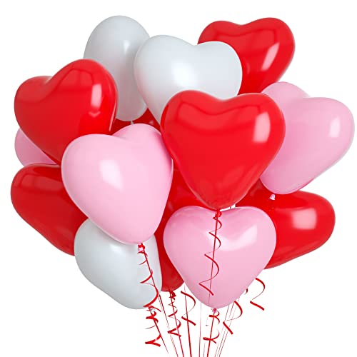 Herzluftballons Rot Rosa, 30 Stück Rot Herzluftballons Helium Hochzeit, Rosa Rot Luftballons Hochzeit 10 Zoll Herz Latex Ballons Mädchen Geburtstag Deko Valentinstag für Hochzeit, Just Married Deko Cover