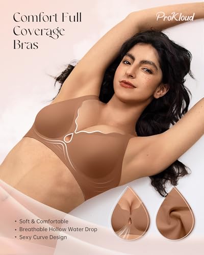 Image of ProKloud Wireless Bras for Women Wave Push Up No Underwire Bralettes Seamless Full Coverage Support Lift Everyday Bra Coffee