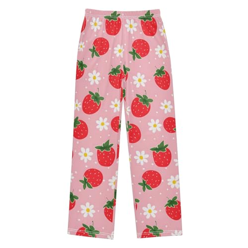 Pink Strawberries Daisy Flower Pajama Pants Long Sleep Pant Soft PJ Bottoms Sleepwear