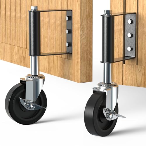 HOLKIE Roue de Portail Robuste 100mm Roulettes à Ressort Roulettes Pivotantes Roue de Portail pour Bois et Clôture Capacité 100 Kg Noir (2 pièces)
