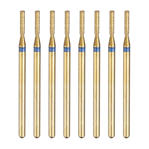 HARFINGTON 8pcs 120-140 Grits Diamond Grinding Bit 1.6mm Cylinder Head 2.35mm Shank 6mm Length Titanium Plated Stone Sanding Drill Bits Rotary Tool for Nails Grinding Polishing