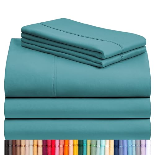 Image of LuxClub 5 PC Split King Sheet Set, Breathable Luxury Bed Sheets, Deep Pockets 18 inch Eco Friendly Wrinkle Free Cooling Sheets Machine Washable Hotel Bedding Silky Soft - Teal Split King