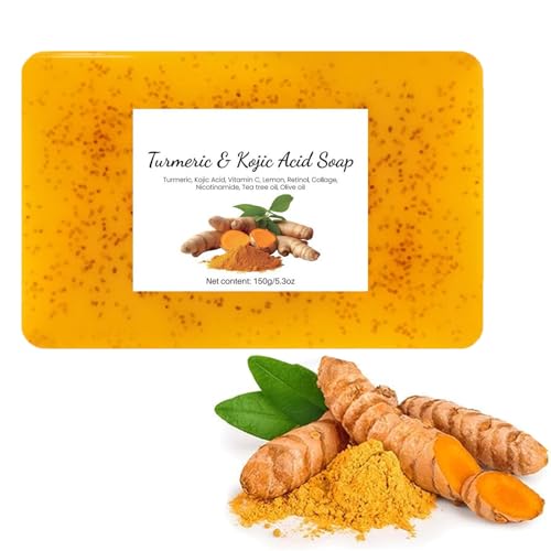 Limón Turmeric Ácido Kojic Acid Soap,Jabón de Cúrcuma Jabón Facial Jabón Sólido Jabón Facial Jabón Turmerico Brightening Soap Cúrcuma Jabón Iluminador para Cara y Cuerpo con una Red de Espuma (A)