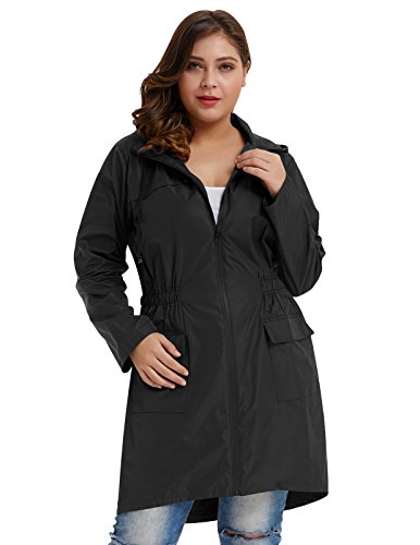 Women's Plus Size Lightweight Raincoat Waterproof Active Rain Jacket Black 3X
