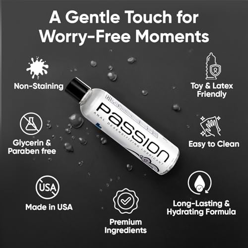 Passion Anal Desensitizing Lube, 8.25 Fl Oz - Maximum StrengthNatural Water-Based Lubricant for Comfortable Use, Long-Lasting Formula, Non-Staining & Easy to Clean - Image 6