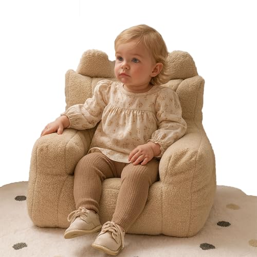 oyptmsh Kuschelsessel für Kinder | Ultraweicher Teddy-Stoff Bezug | Waschbar & pflegeleicht | Gemütlicher Kindersessel mit Rückenlehne | Für Zimmer und Spielzimmer (Braun)