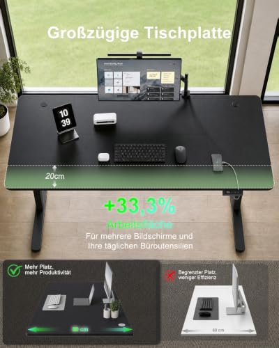 Devoko Höhenverstellbarer Schreibtisch 180x80cm mit Typ-C Ladeanschluss, Schreibtisch Höhenverstellbar Elektrisch… – Ansicht 9