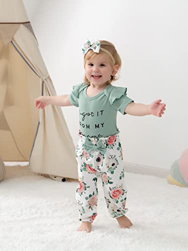 Image of DISAUR Baby Girls Clothes Newborn Infant Baby Girls Outfit Long Sleeve Ruffle Romper Floral Pants Headband Sets 0-18 Months