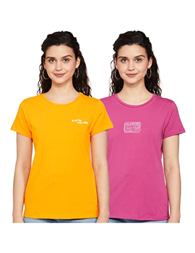 Image of Amazon Brand - INKAST Women's Cotton Stretch Half Sleeve Round Neck Regular Fit T-Shirt (Pack of 2)