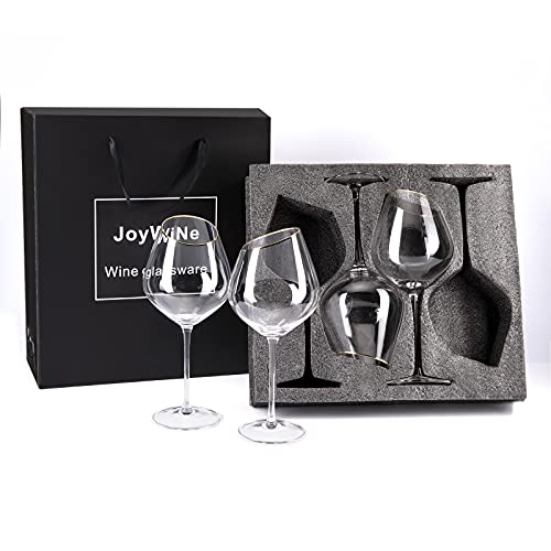 Gold Rimmed Large Red Wine Glasses,No-Lead Hand-Blown Long Stem Goblet Crystal Wine Glass Set Of 4,Unique Elegant Stemware For Wine Tasting Wedding Christmas With Great Gift Box-18 Oz,Clear #TOP1