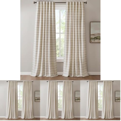 Image of Madison Park Plaid Curtain Thermal Insulated, 1 Panel,Linen Blue, 50 inch W x 95 inch L (Pack of 4)