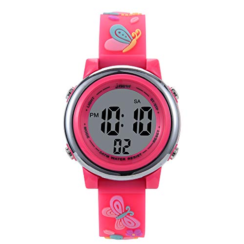 New Butterfly Kids Watches 3D Cartoon Silicone Waterproof 7 LED Color Lights Toddler Digital Wrist Watch with Alarm Stopwatch for 3-10 Year Girls Little Child (Red)