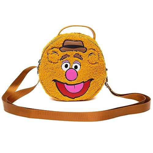 Disney Bag, Crossbody, Round, The Muppets Fozzie Bear Face Character Close Up Faux Fur, Brown, Vegan Leather4