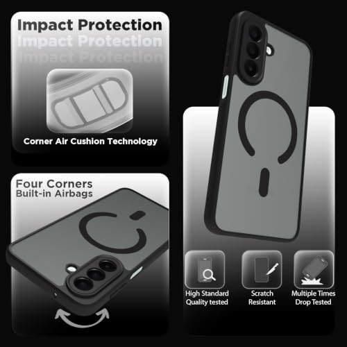 Image of RIGGEAR Shockproof Sleek Hybrid Armor Magnetic Back Cover Case Compatible with MagSafe Accessories for Samsung Galaxy A27 5G (Smoke Black Matte PC + Black TPU Bumper)