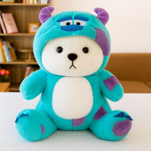 Image of Plush Bear Stuffed Animal 30cm - Cute Kawaii Bear in Turquoise & Purple Monster Costume, Soft Toy for Kids, Birthday Gift, Collectors & Home Decor