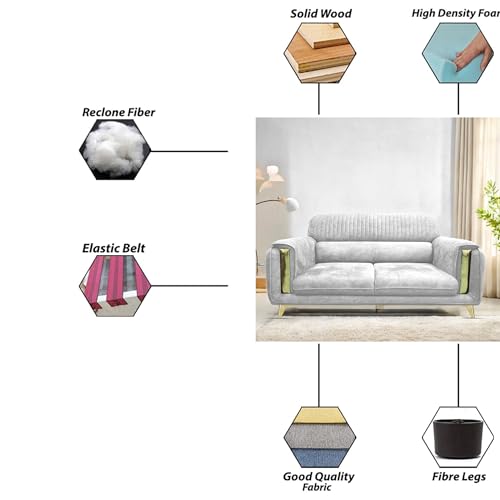 Image of Casaliving Gelio 3 Seater Sofa Set for Living Room (Grey Colour) Premium Fabric Sofa