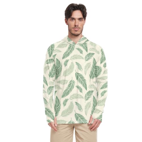 Sweat à capuche UPF 50 pour homme avec protection solaire légère à manches longues motif plumes vertes