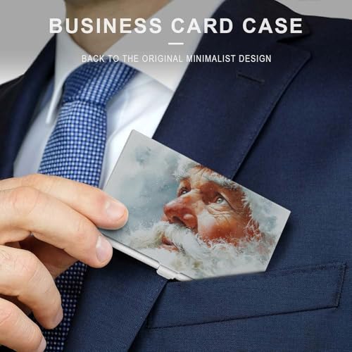 Santa Claus in The Snow Business Card Holder, Pocket Slim Metal Business Card Case for Women Men3