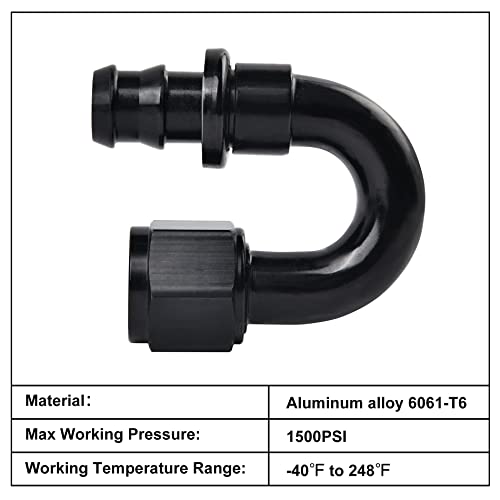 Image of EVIL ENERGY 8AN 180 Degree Push Lock Hose Fitting End Black