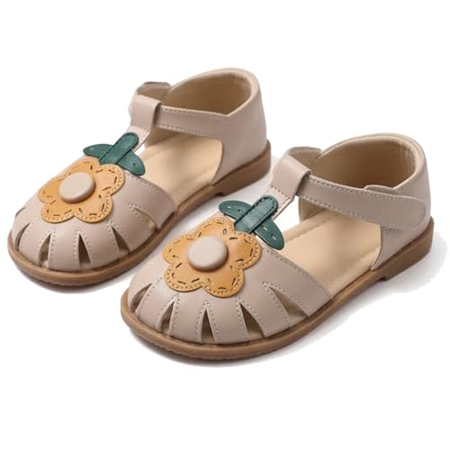Image of WUIWUIYU Toddlers Little Girls T-Strap Hook&Loop Dress Strawberry Summer Shoes Closed Toe Carrot Sandals