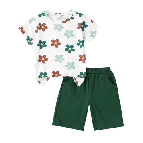 Image of OLMRJKD Kid Toddler Girl Clothes Summer Short Sleeve Figure Graphic Tee Shirt + Shorts Summer Outfits Set