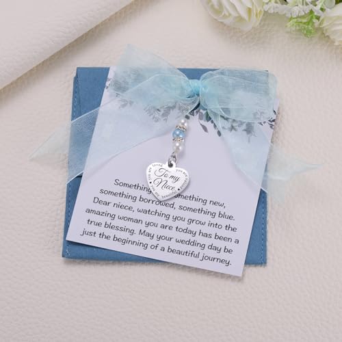Image of MIXJOY Something Blue Gift for Bride, Wedding Day Bridal Blue Pearl Angel Wings Bouquet Garter Charm for Bride to Be