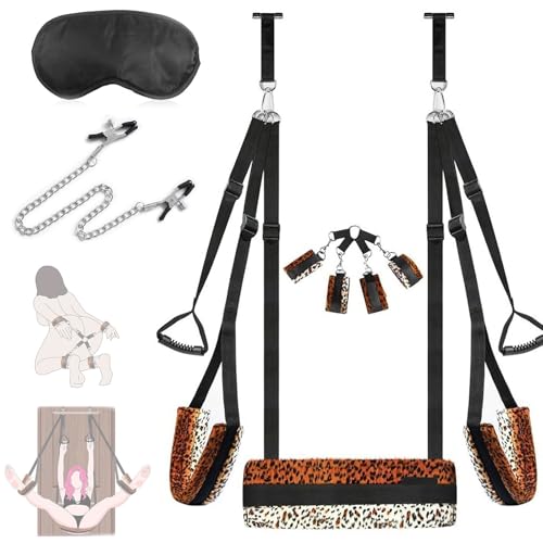 BDSMYEE Deluxe Liebesschaukel Kit, Sex Swings Loveswing & Augenbinde & Nippel-Clip-Kette & Handschellen & Fesseln, Bondageset Fessel Set Bondage Set für Tür für Paare extrem sex