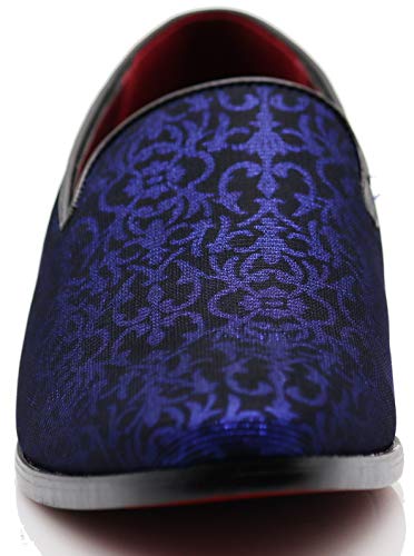 ARK1 Men's Vintage Satin Silky Floral Fashion Dress Loafers Slip On Tuxedo Formal Dress Shoes Fashion Designer (13 D(M) US, Blue)4