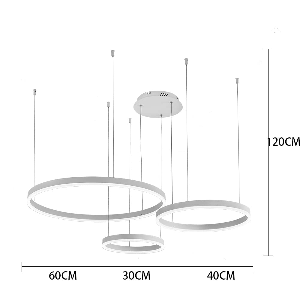 STARRYOL Lampada a sospensione moderna a LED, lampadario a sospensione a luce regolabile a 3 anelli Lampadario moderno a soffitto, dimmerabile 2700K - 6500K, con telecomando 78w