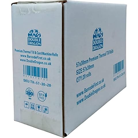 57 x 30mm Thermal Paper Till Rolls for Credit Card All PDQ Machines (20 Rolls), Compatible with SumUp, Ingenico, PayZone, Verifone, Clover Printers, Zettle Terminals, and More Cover