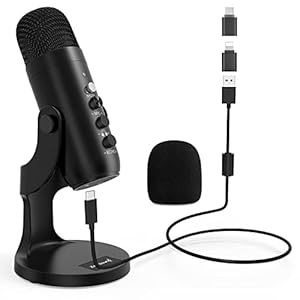 zealsound USB Microphone, Condenser Microphone for PC Mobile Phone, PS4 PS5, Microphone PC USB C for Gaming, Podcast, Recording, Streaming, ASMR with Mute/Gain/Echo, Adapter for Phone, Compatible with