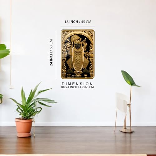 Image of Shrinathji Gold Slim Photo Frame, Nathdwara Shreenathji, Ultra High Gloss Lamination (18x24 Inch)