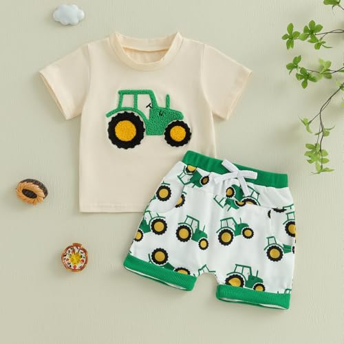 MAYUMMPY Baby Toddler Boys Summer Clothes Sets Casual Outfit Newborn Farm Outfits Tractor Infant Baby Boy Outfit2