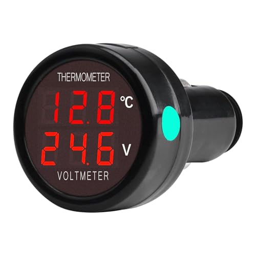 VOKTTA Auto Digitales Voltmeter Thermometer DC 12V 24V 36V, 2 IN 1 Batteriespannung Temperatur Meter Monitor Tester Gauge Anzeige Für Auto Auto LKW...