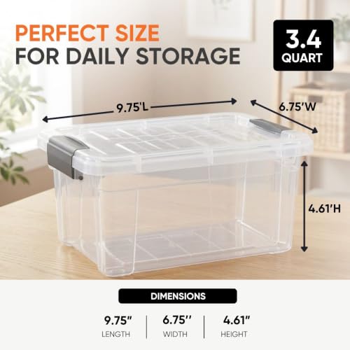 Image of Superio 3.4 Quart Clear Plastic Storage Boxes with Lids, Stackable Organizer Containers, BPA-Free Storage Bins for Home, Office, School & Dorm, 8 Pack